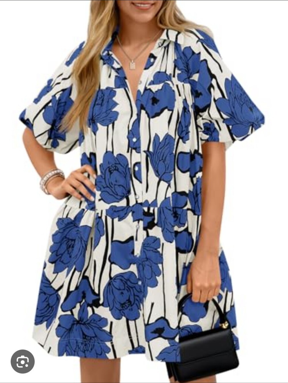 NWT Wenrine Blue Floral Dress With Buttons And Pockets_L